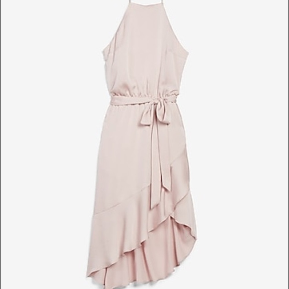 Express High Neck Asymmetrical Fit And Flare Dress